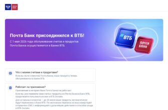 Официальное сообщение Почта Банка о переходе обслуживания в ВТБ