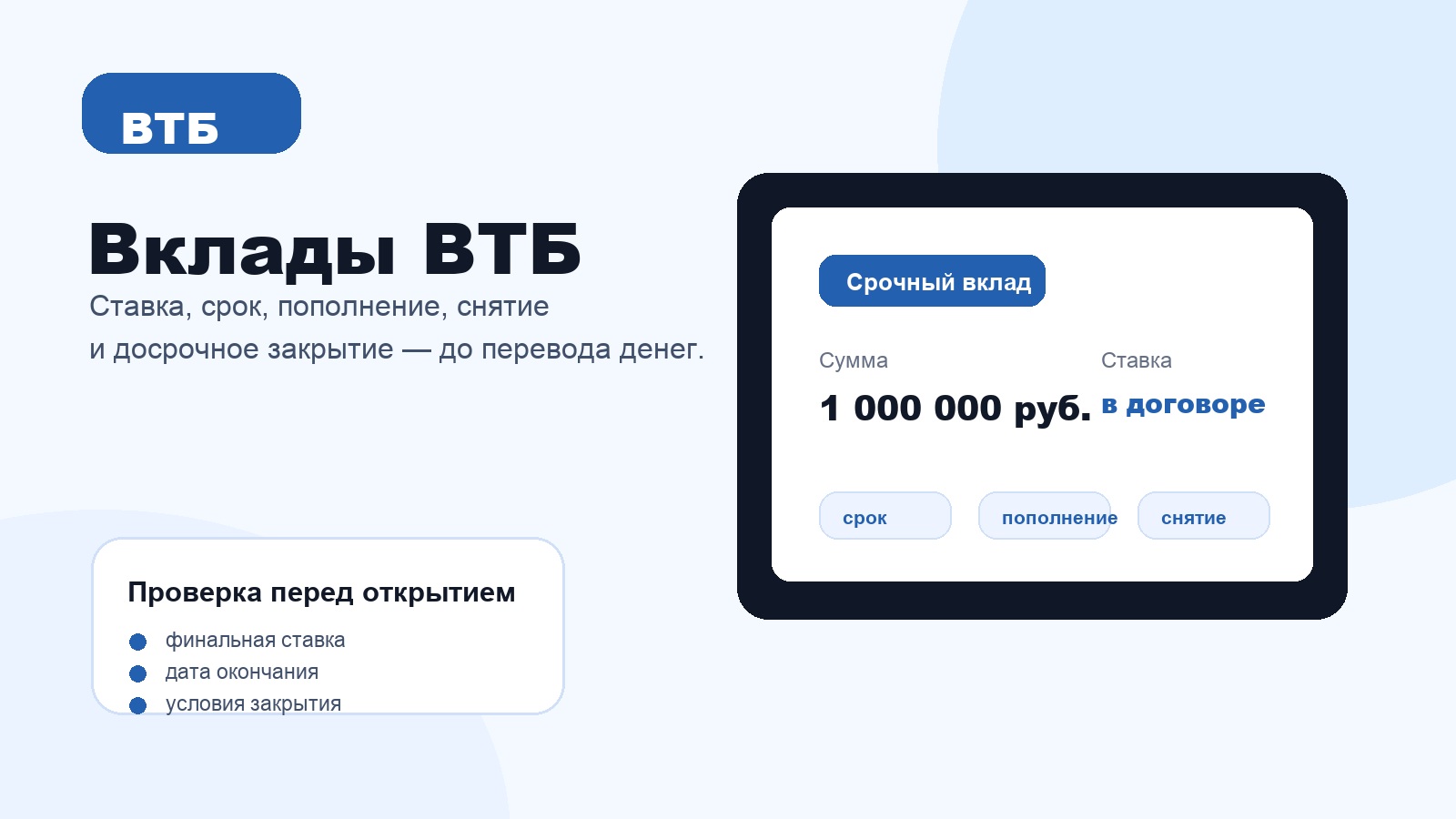 Вклады ВТБ: проверка ставки, срока и условий перед открытием